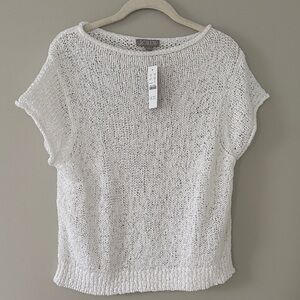 NWT J. Crew White crochet Short Sleeve sweater XL